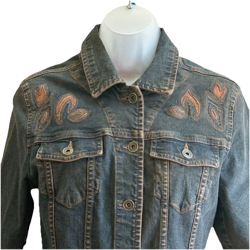 Vintage Olsen Europe Women's Dark Wash Denim Jacket Boho Style Size 8 Whisker